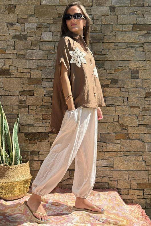Yara Flora Relaxed Blouse Chocolate
